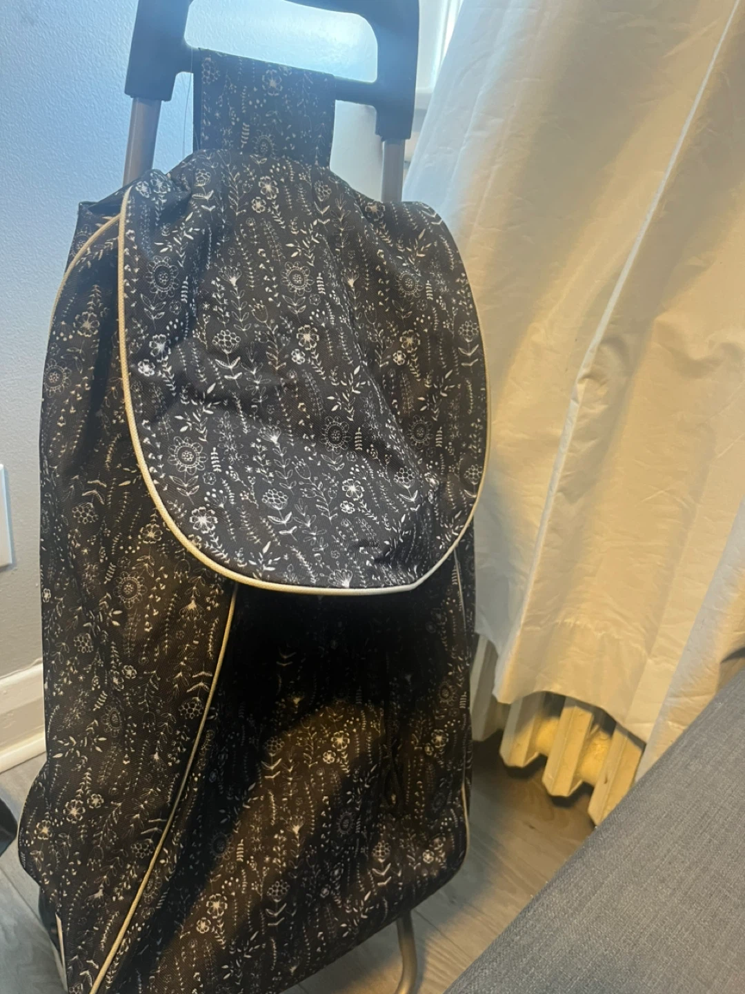 Black Floral Rolling Shopping Cart
