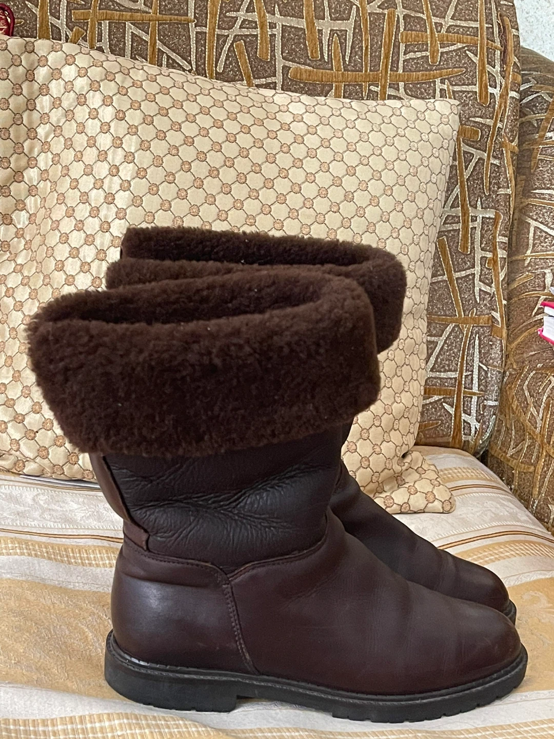 Brown Leather and Shearling Lined Boots