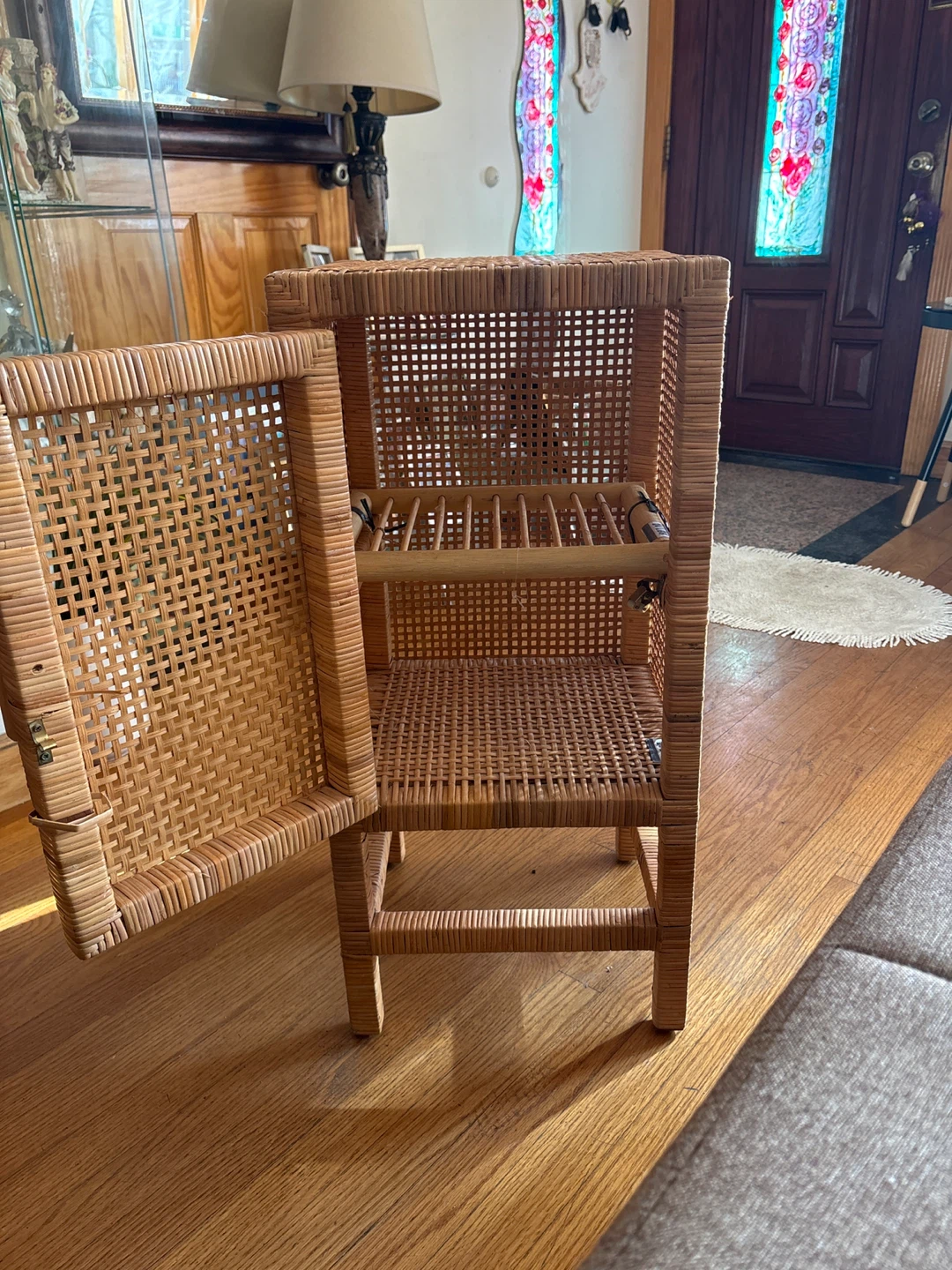 Wicker Rattan Side Table Cabinet