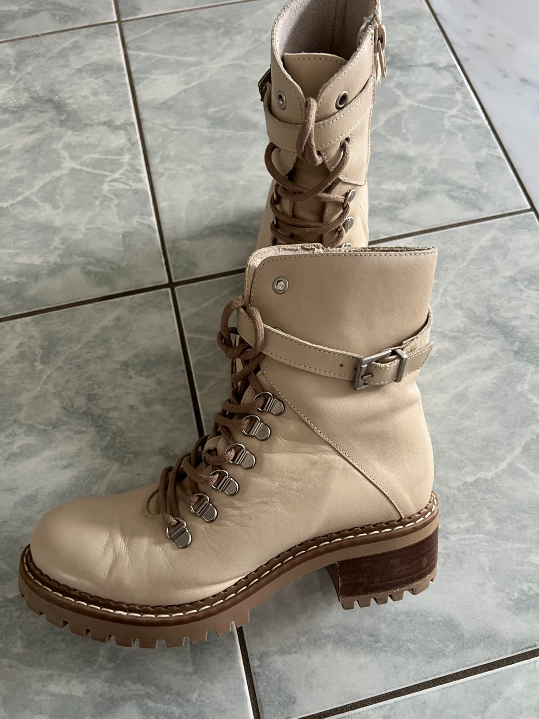 Beige Leather Combat Boots - Size 36 - photo 2