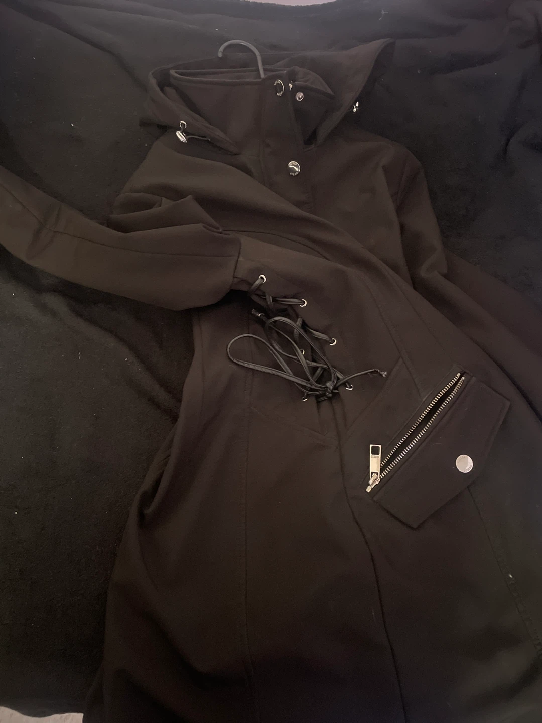 Black Hooded Lace-Up Jacket - photo 2