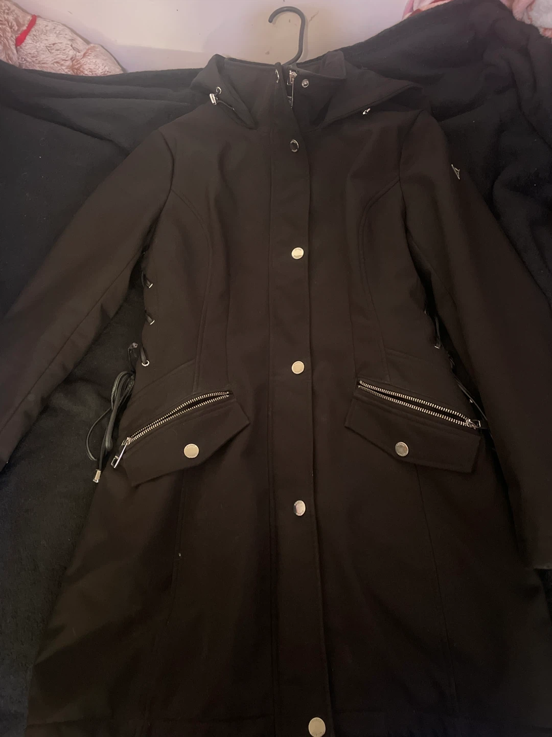 Black Hooded Lace-Up Jacket