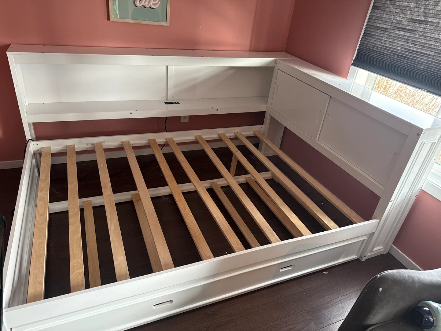 White Daybed with Storage and Built-in Shelving