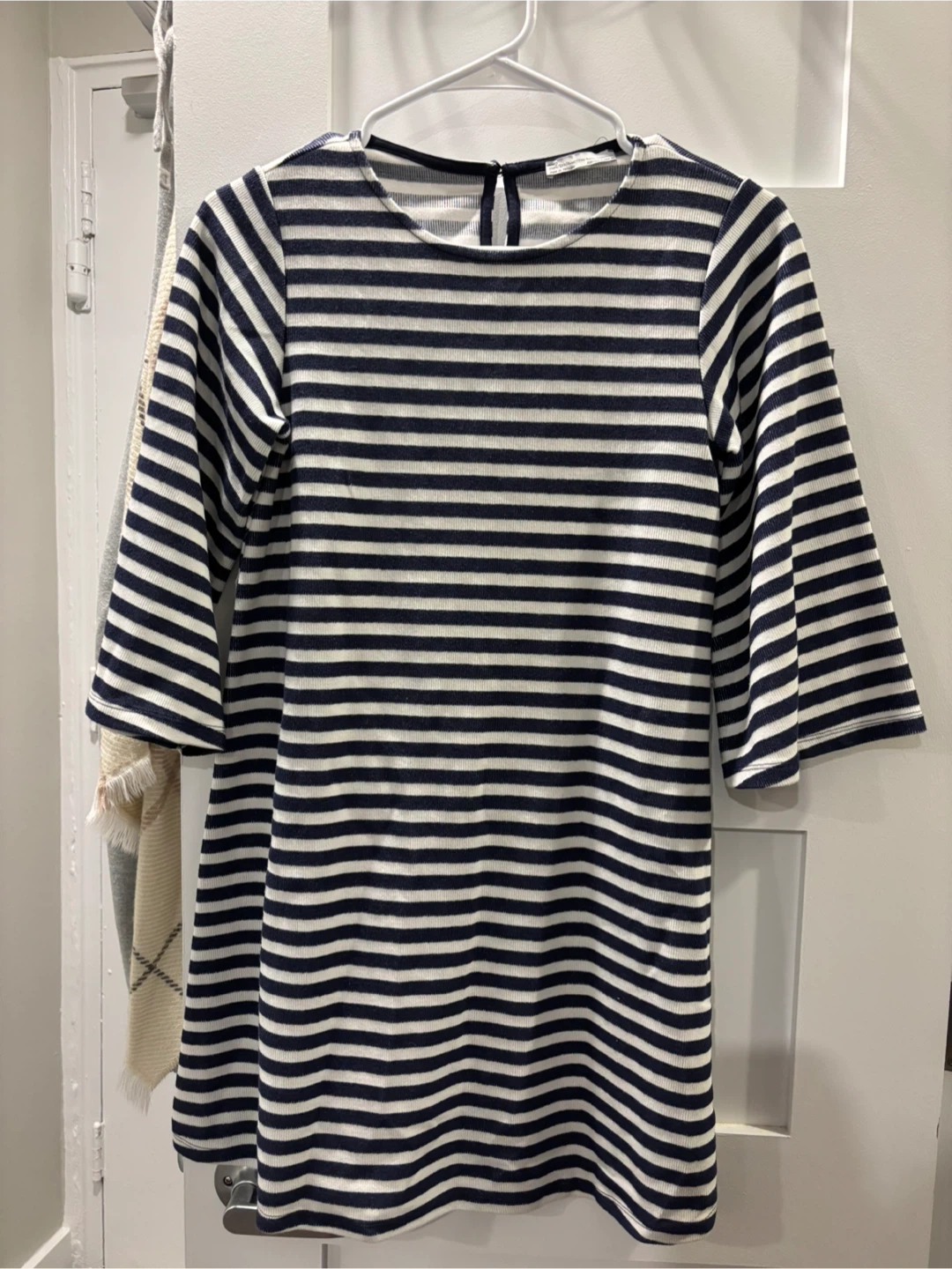 Navy and White Striped Long Sleeve Dress
