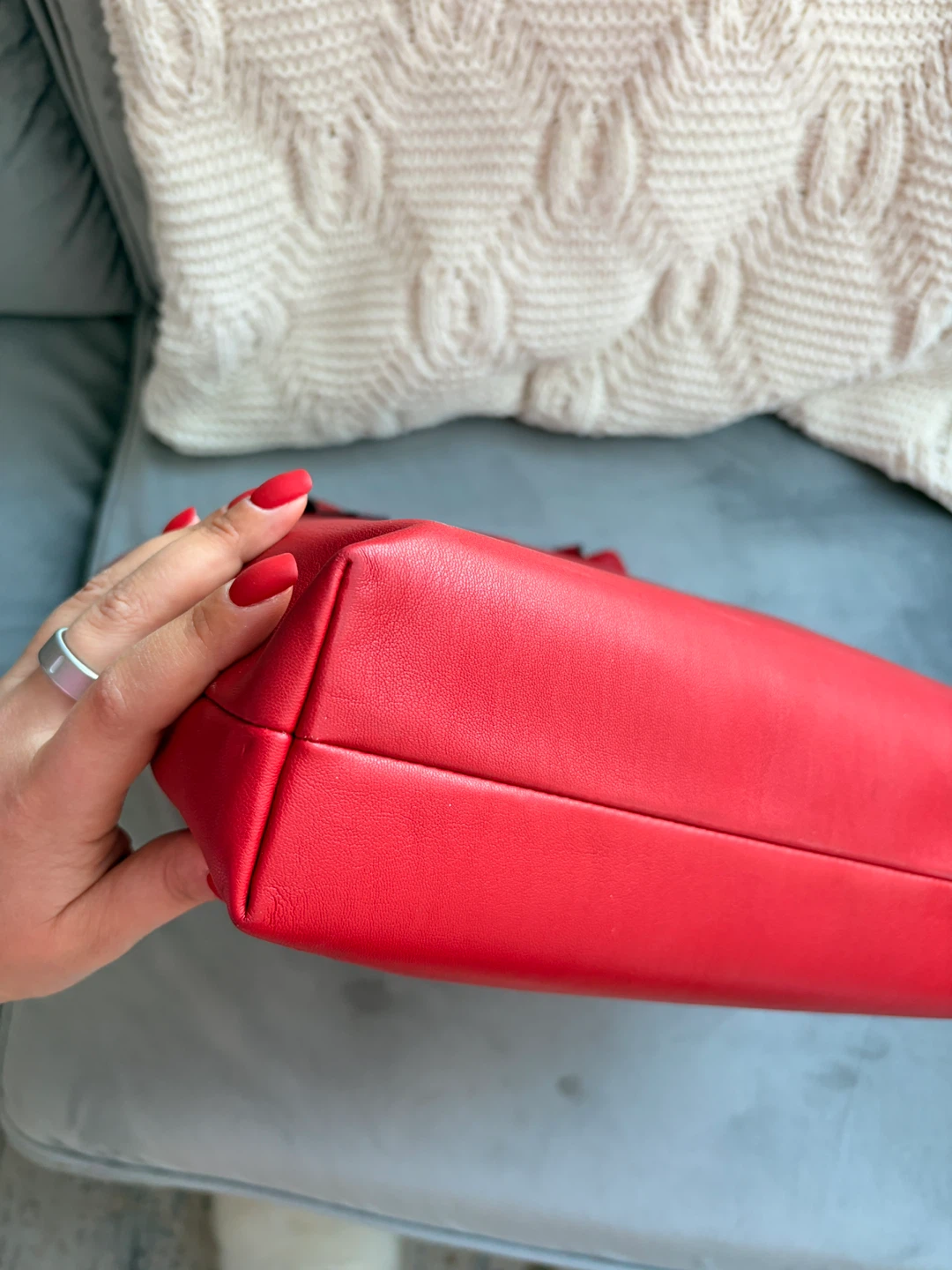 DKNY Red Leather Tote Bag with Embossed Logo - photo 3