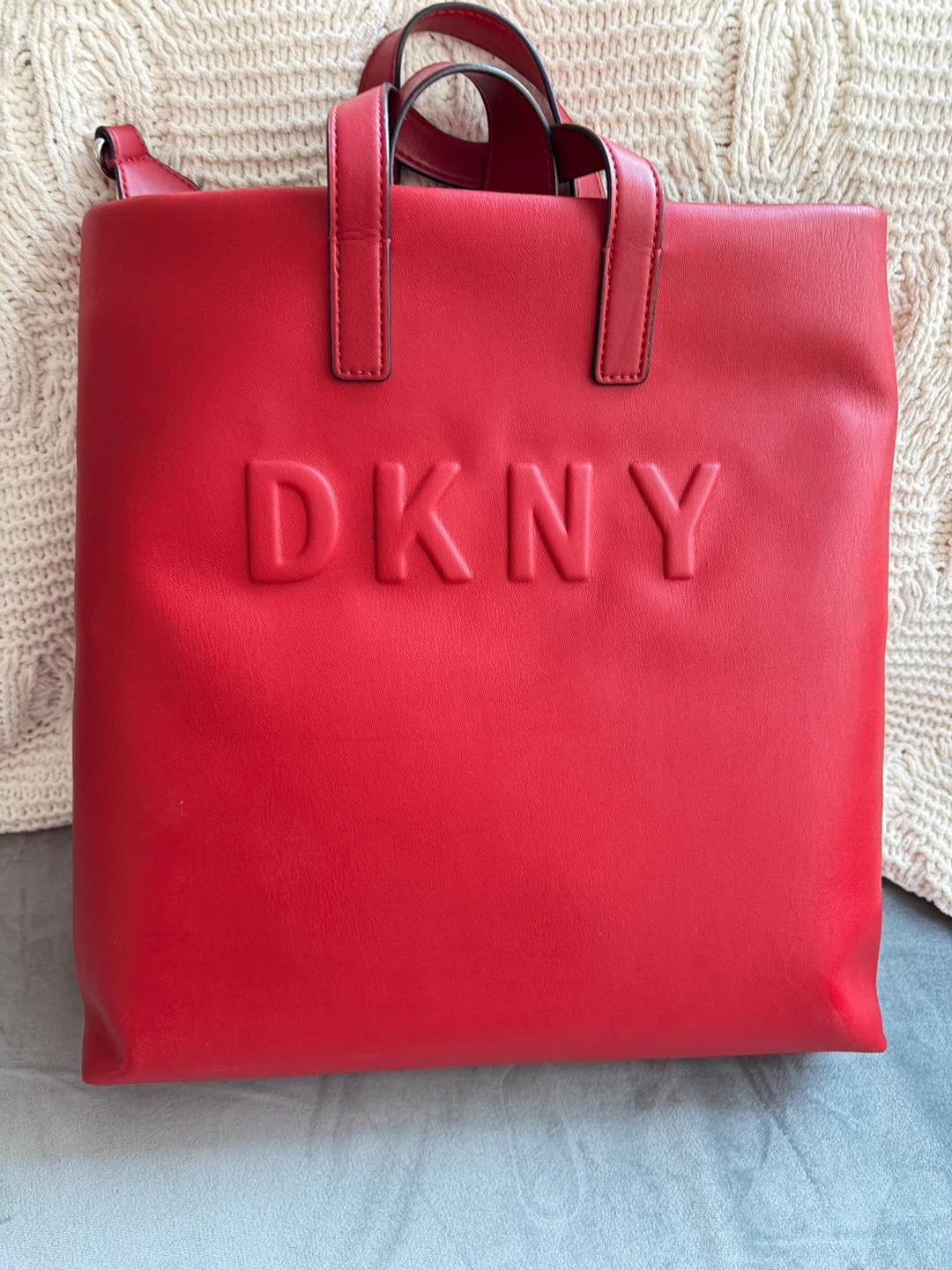 DKNY Red Leather Tote Bag with Embossed Logo - photo 2
