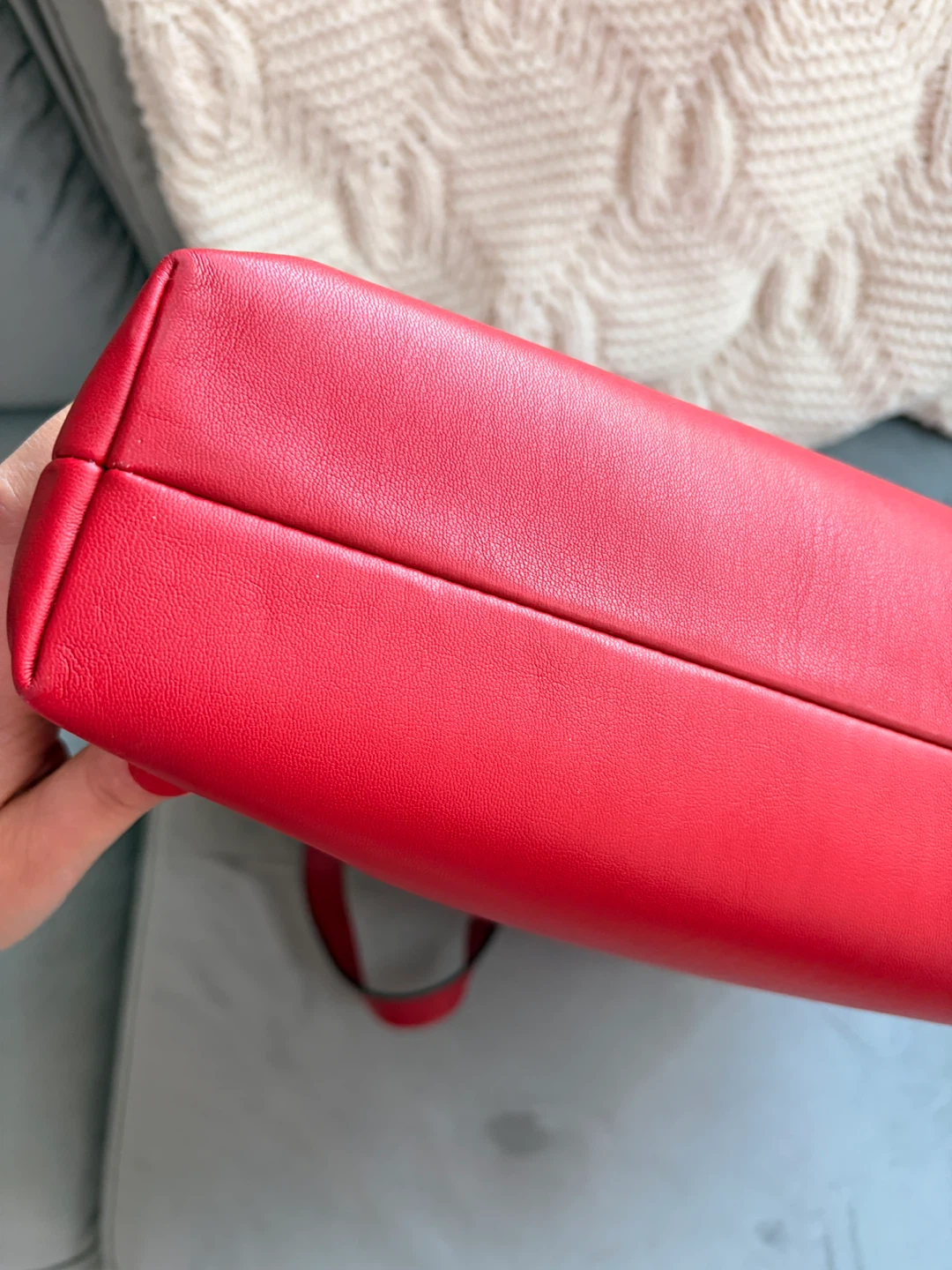 DKNY Red Leather Tote Bag with Embossed Logo - photo 4