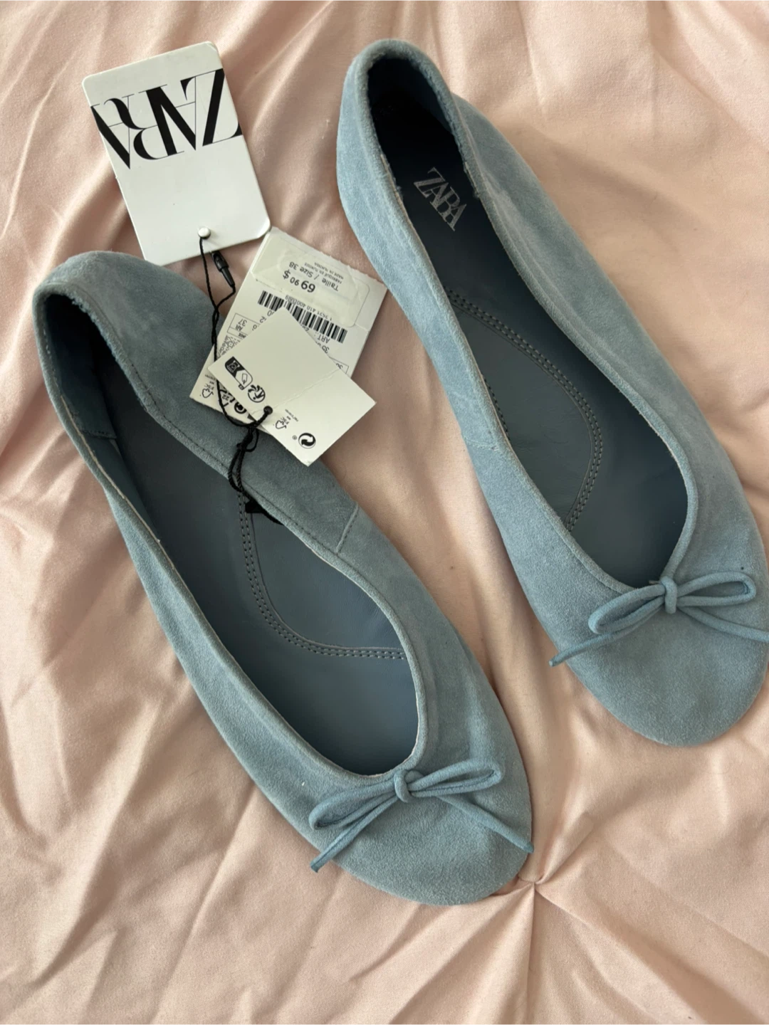 ZARA Blue Suede Ballet Flats Size 38
