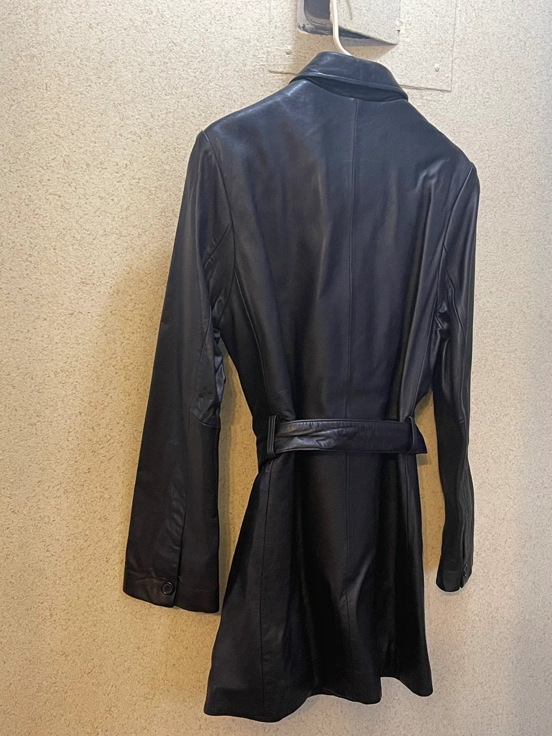 Black Leather Belted Trench Coat Size M - photo 3