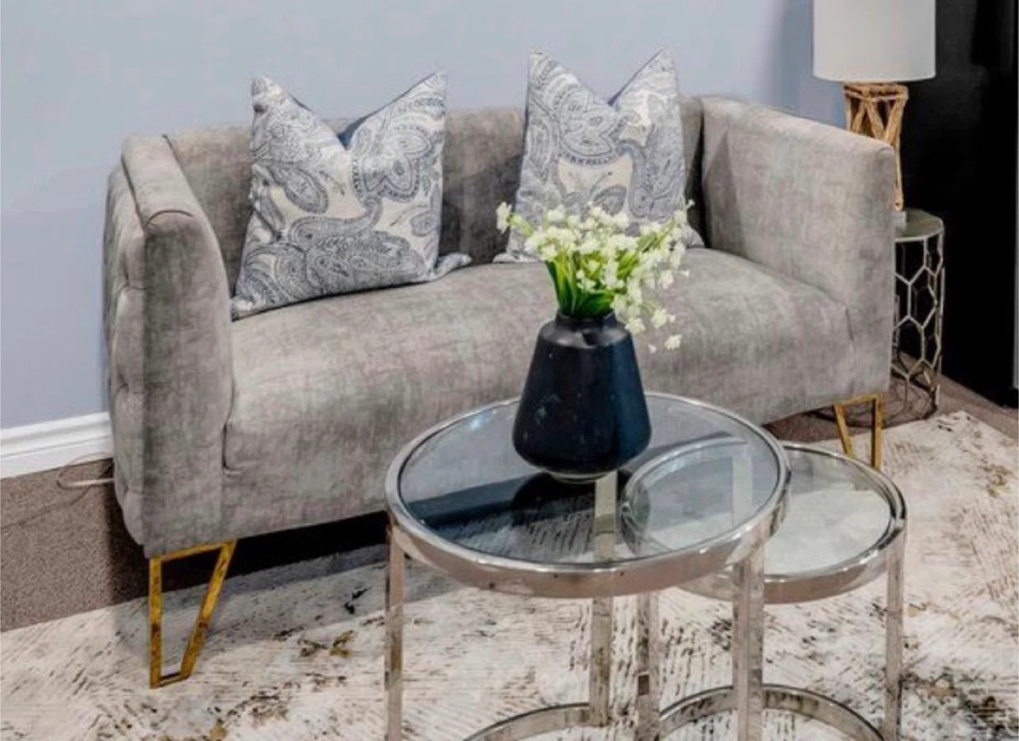 Grey Velvet Loveseat