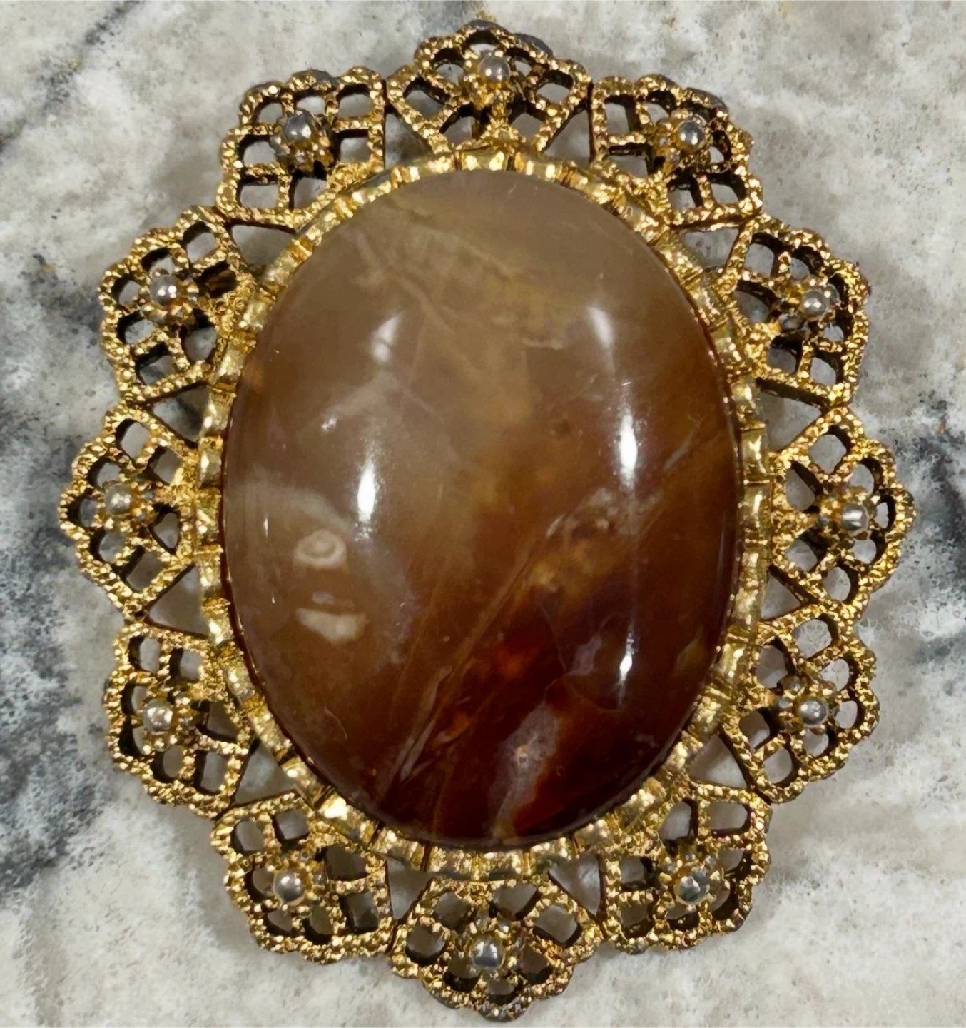 Vintage Brown Stone Brooch/Necklace Pendant