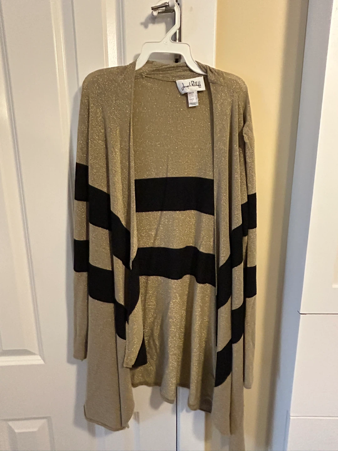 Joseph Ribkoff Gold Glitter Cardigan with Black Stripes Size 2