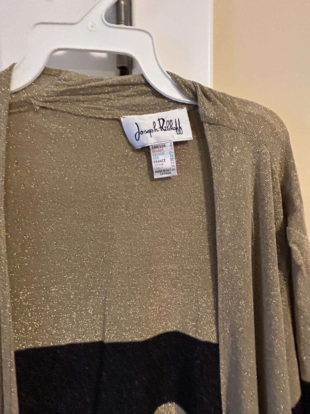 Joseph Ribkoff Gold Glitter Cardigan with Black Stripes Size 2 - photo 2