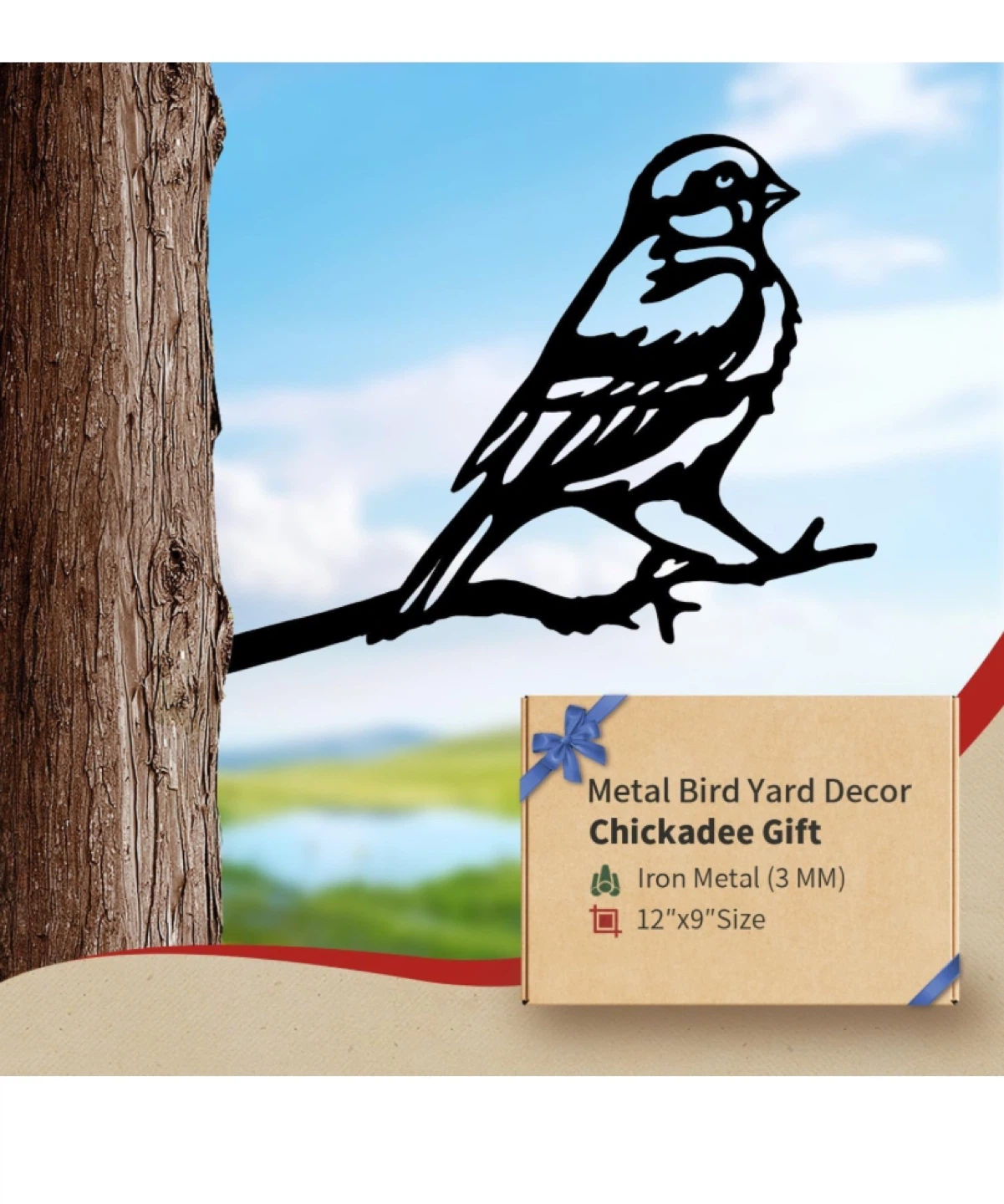 Metal Chickadee Bird Yard Decor - 12"x9"