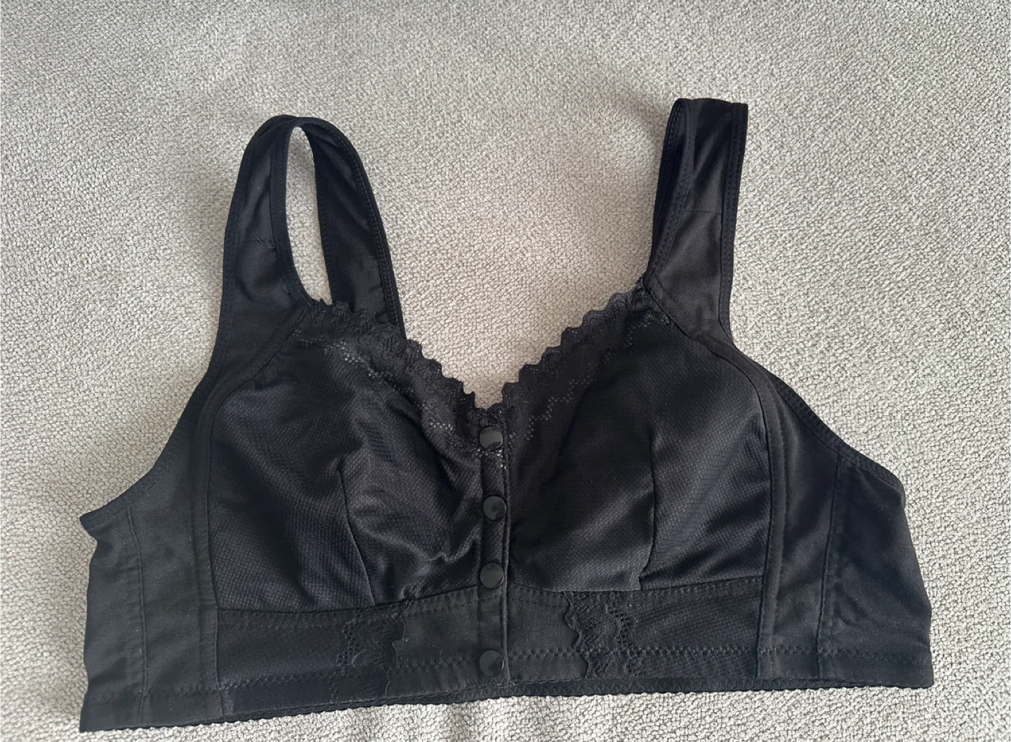 Black Front Fastener Bra with Lace Trim