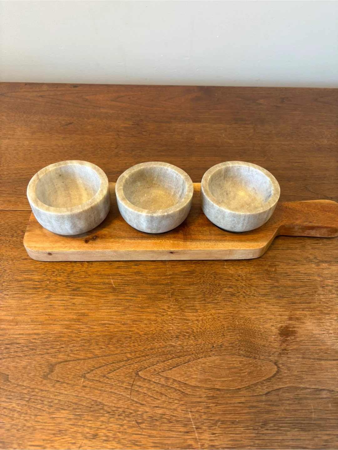 Marble and Wood Appetizer Bowl Set