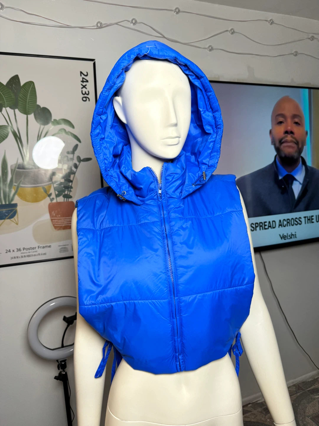 Blue Hooded Puffer Vest