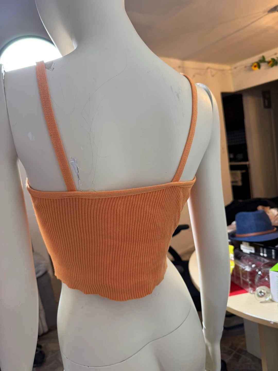 Orange Ribbed Crop Top with Heart Chain Detail - photo 2