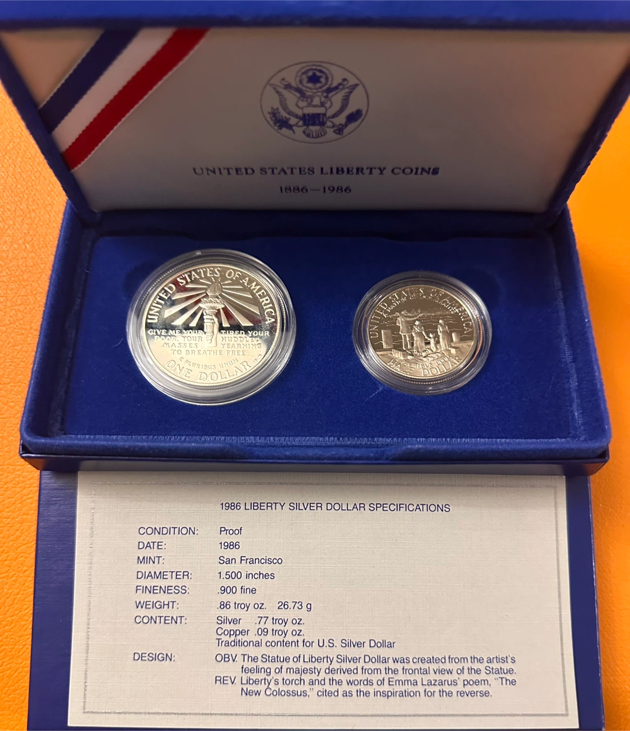 1986 Authentic Rare Liberty Silver Dollar Proof Rare Set