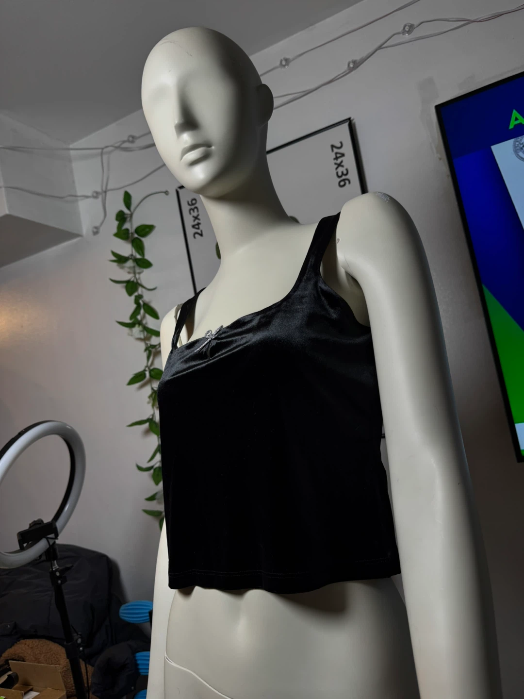 Black Velvet Bow Tank Top - photo 3