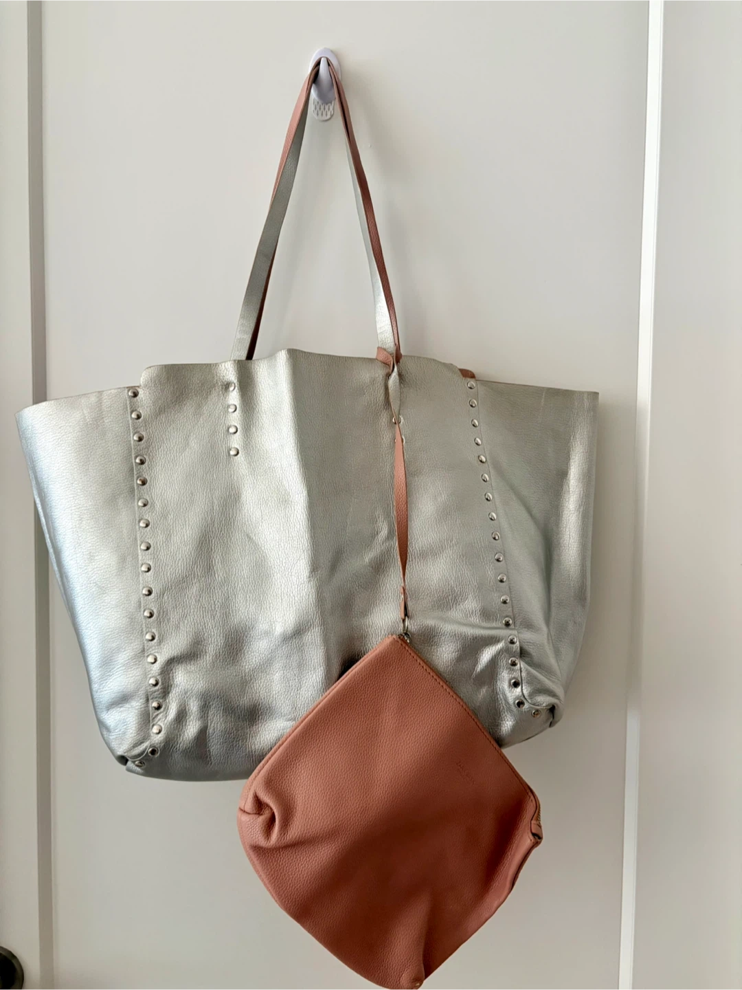 Large Studded Tote Bag with Pouch - Rose Gold / Silver - photo 2