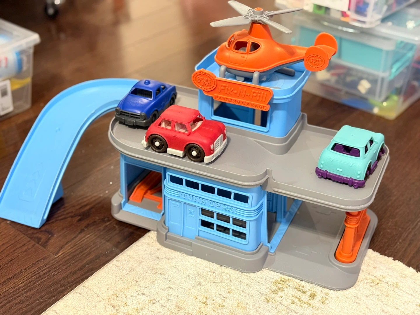 Green Toys Fix-N-Fill Parking Garage with Cars and Helicopter