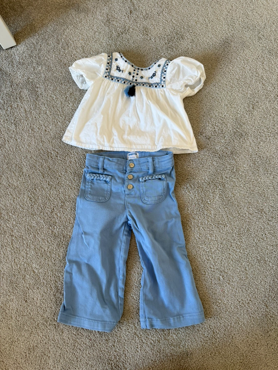 Mayoral Blue Jeans and White Embroidered Top Set - Size 3