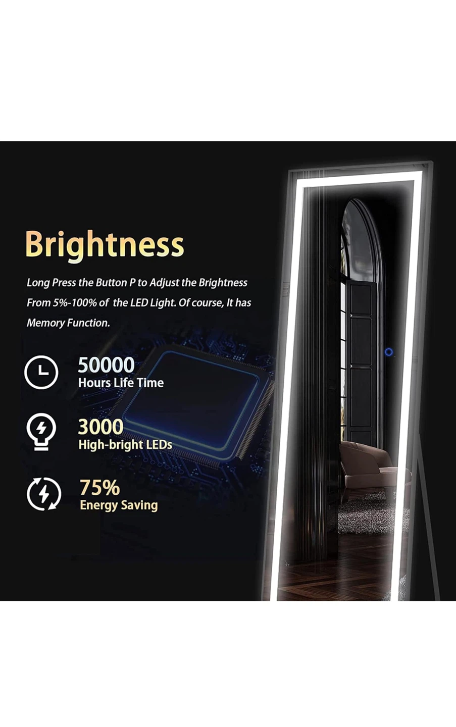 Full Length LED Mirror with Smart Touch Screen - photo 4