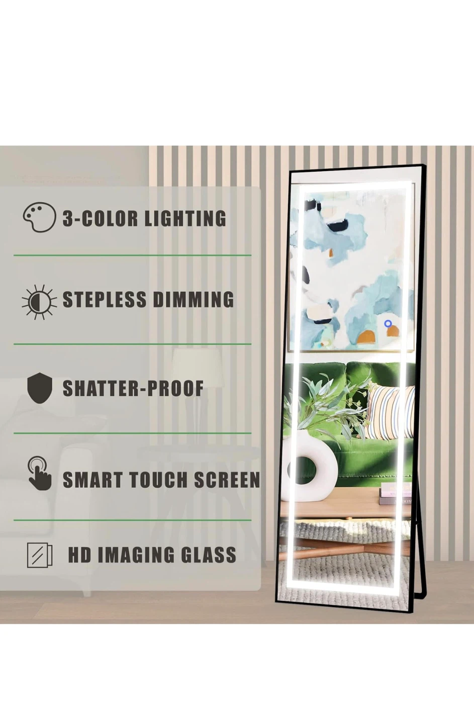 Full Length LED Mirror with Smart Touch Screen - photo 2
