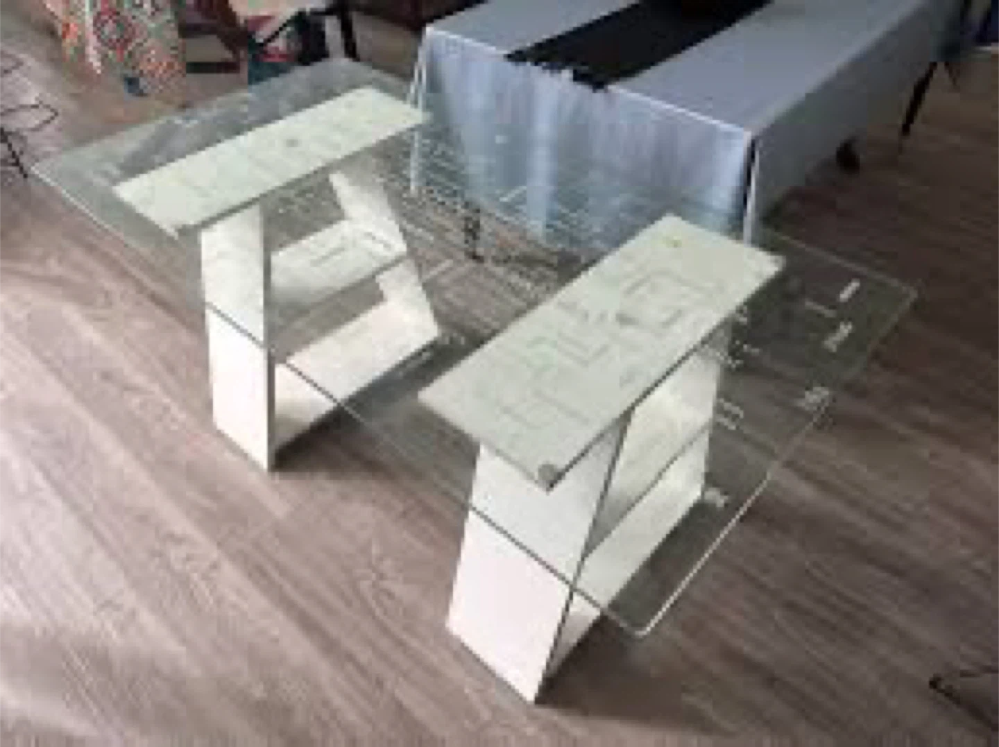 Glass Top Table with White Pedestal Bases