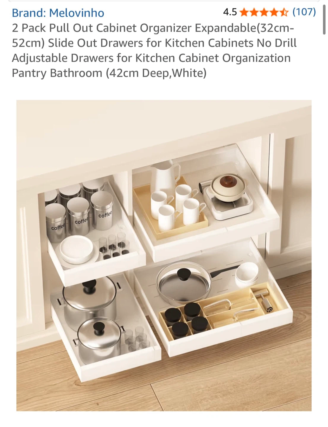 New! Melovinho 2 Pack Expandable Cabinet Organizers (32cm-52cm)