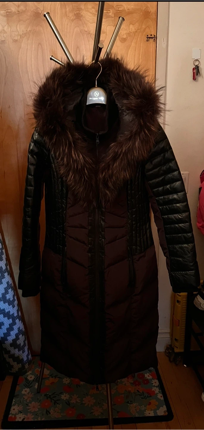 Winter Down Coat with Fur Trim