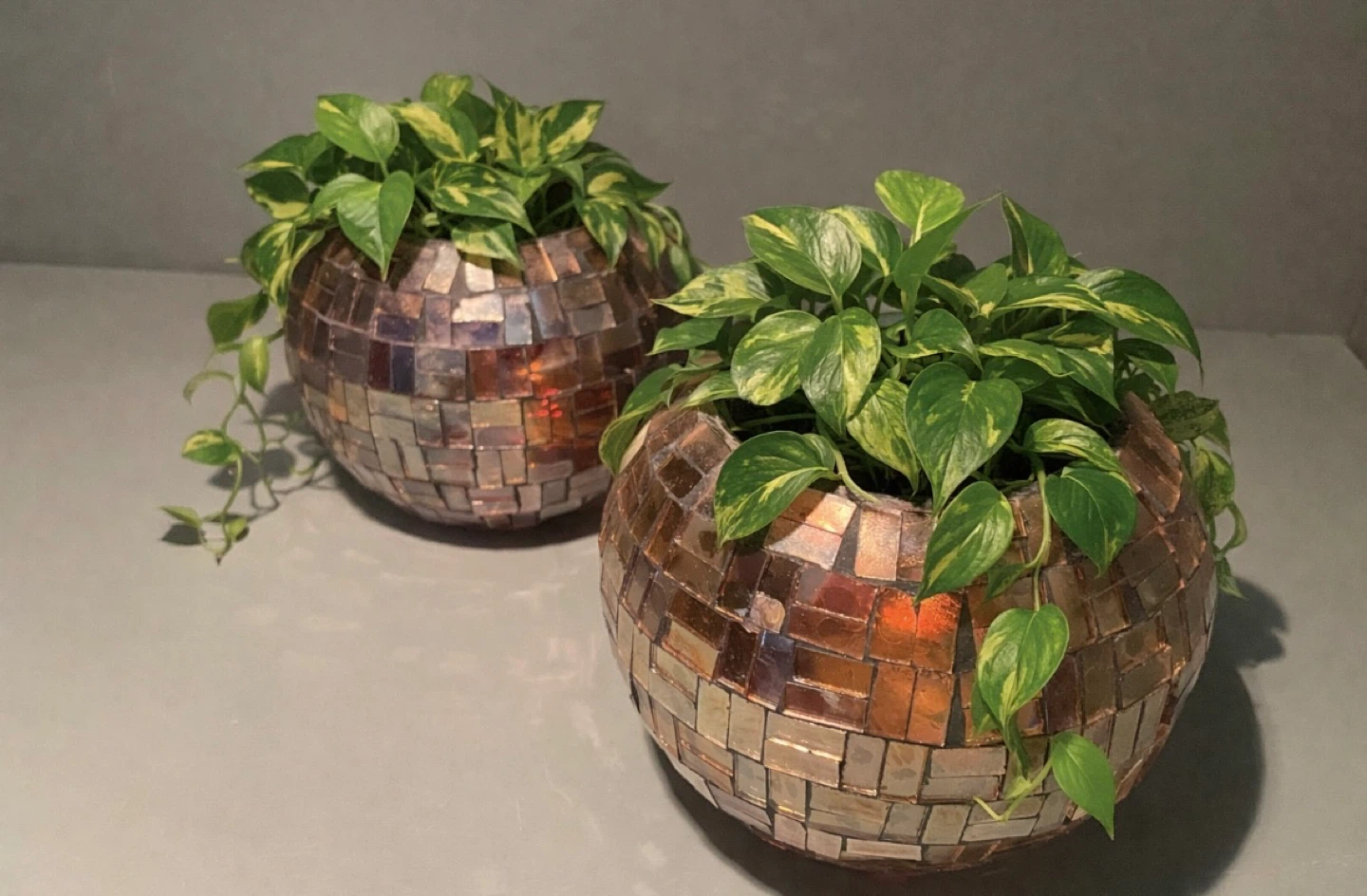 Vintage Mosaic Glass Candle/Plant Holder, Set of 2 - photo 3