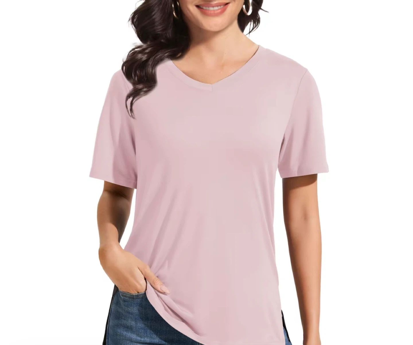 Women's V-Neck Short Sleeve T-Shirt - Pink - photo 2
