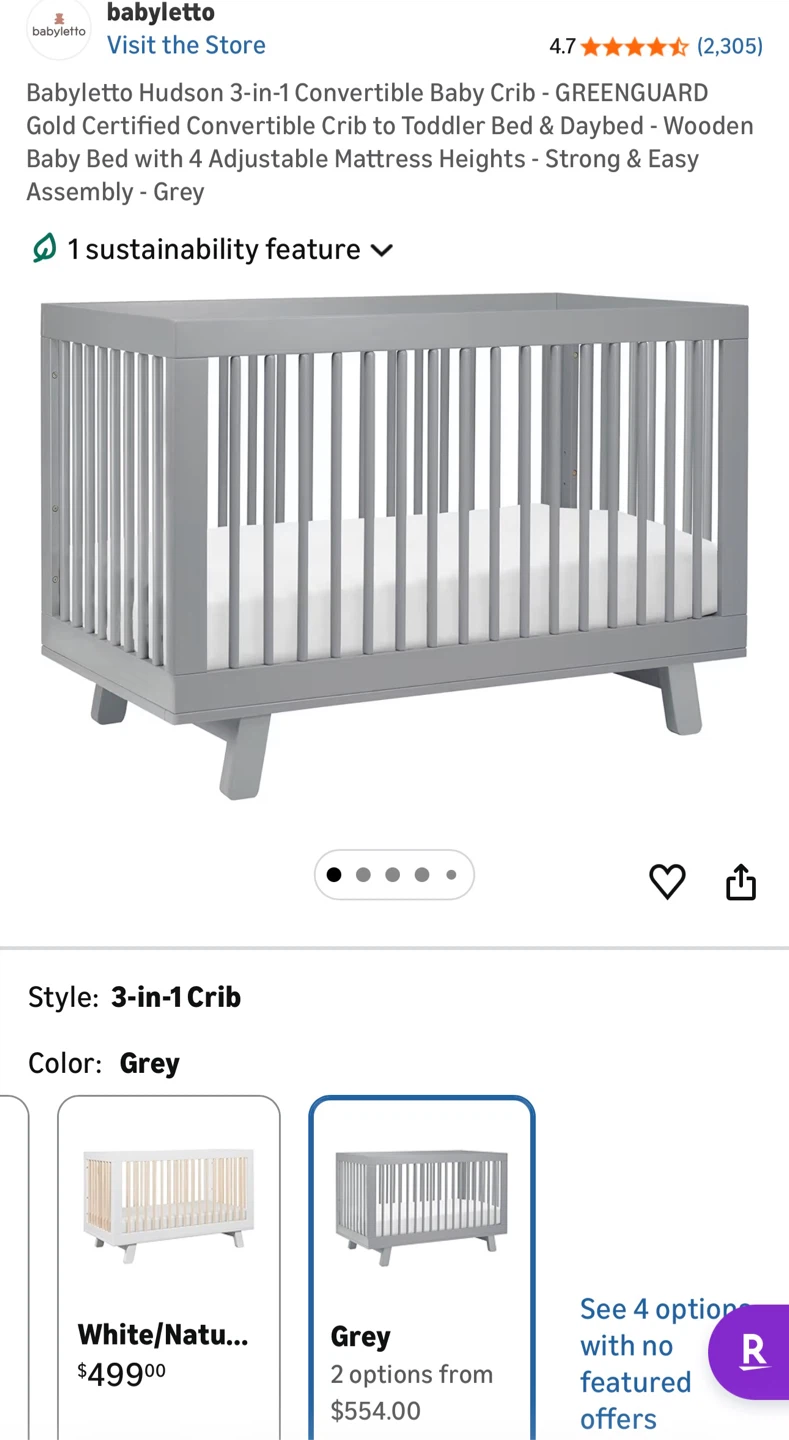 Babyletto Hudson Convertible Baby Crib - Free Mattress!!!