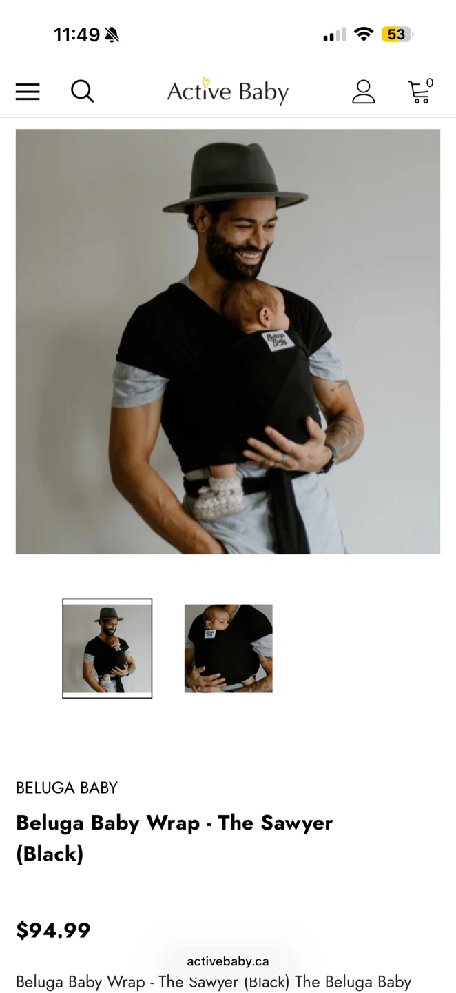 Beluga Baby Bamboo Wrap Carrier - The Sawyer (Black)