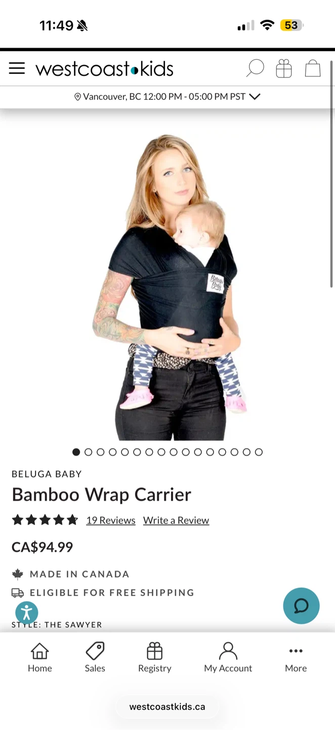 Beluga Baby Bamboo Wrap Carrier - The Sawyer (Black) - photo 2
