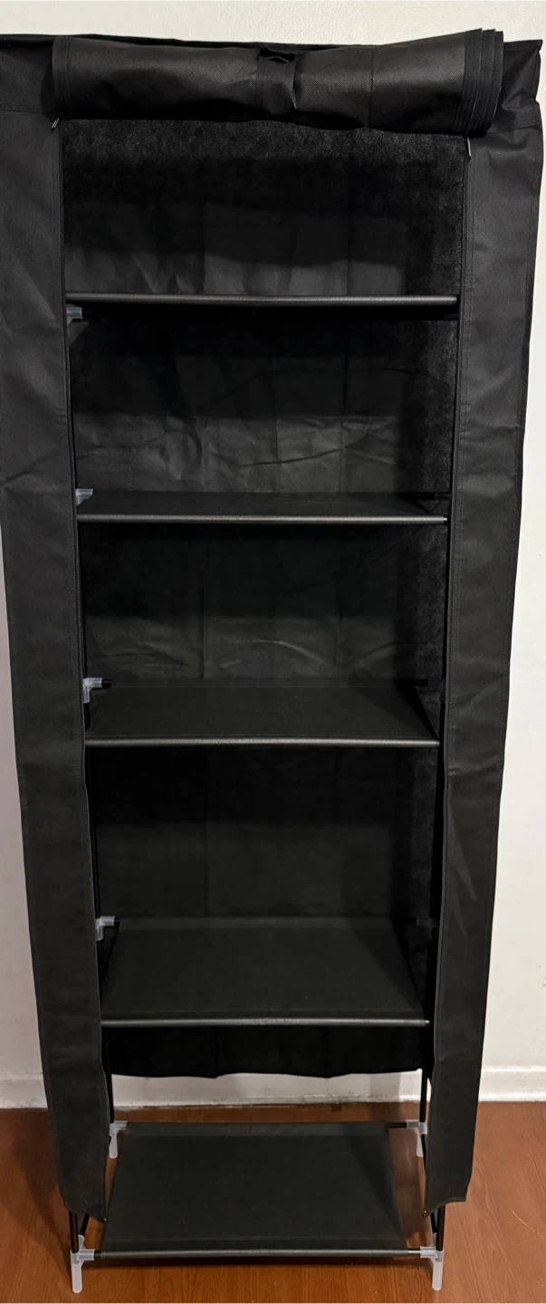 Black 6-Tier Fabric Storage Shelf with Cover