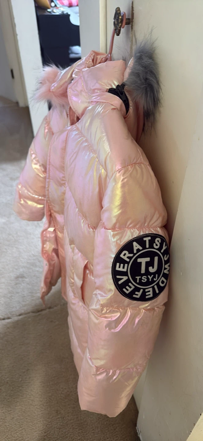 Kids Pink Puffer Coat - Size 7-8 Years