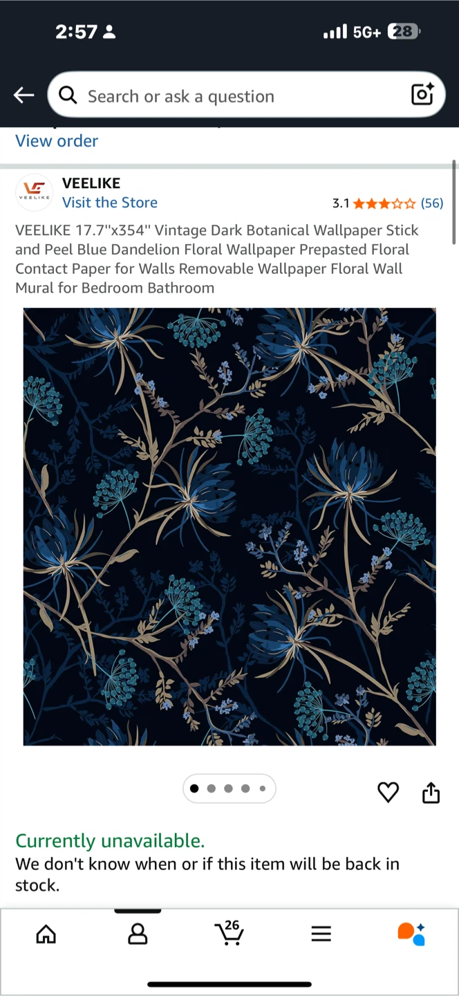 VEELIKEE 17.7"x354" Vintage Dark Botanical Wallpaper