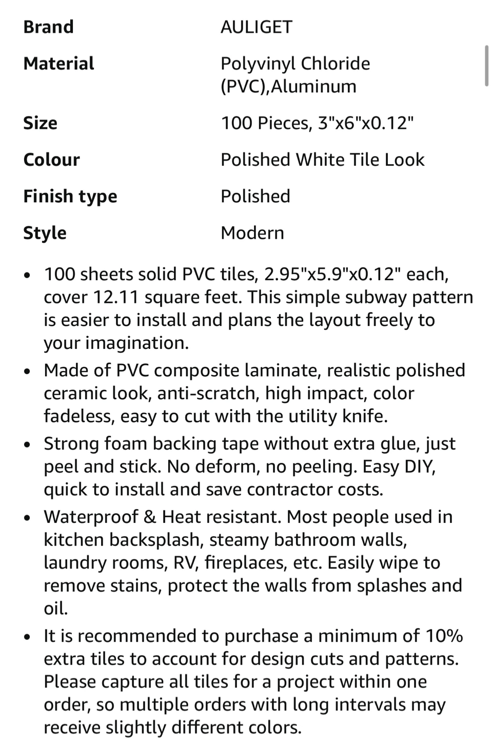 AULIGET 100-Piece White Subway Tile Peel and Stick Wall Tiles - photo 3