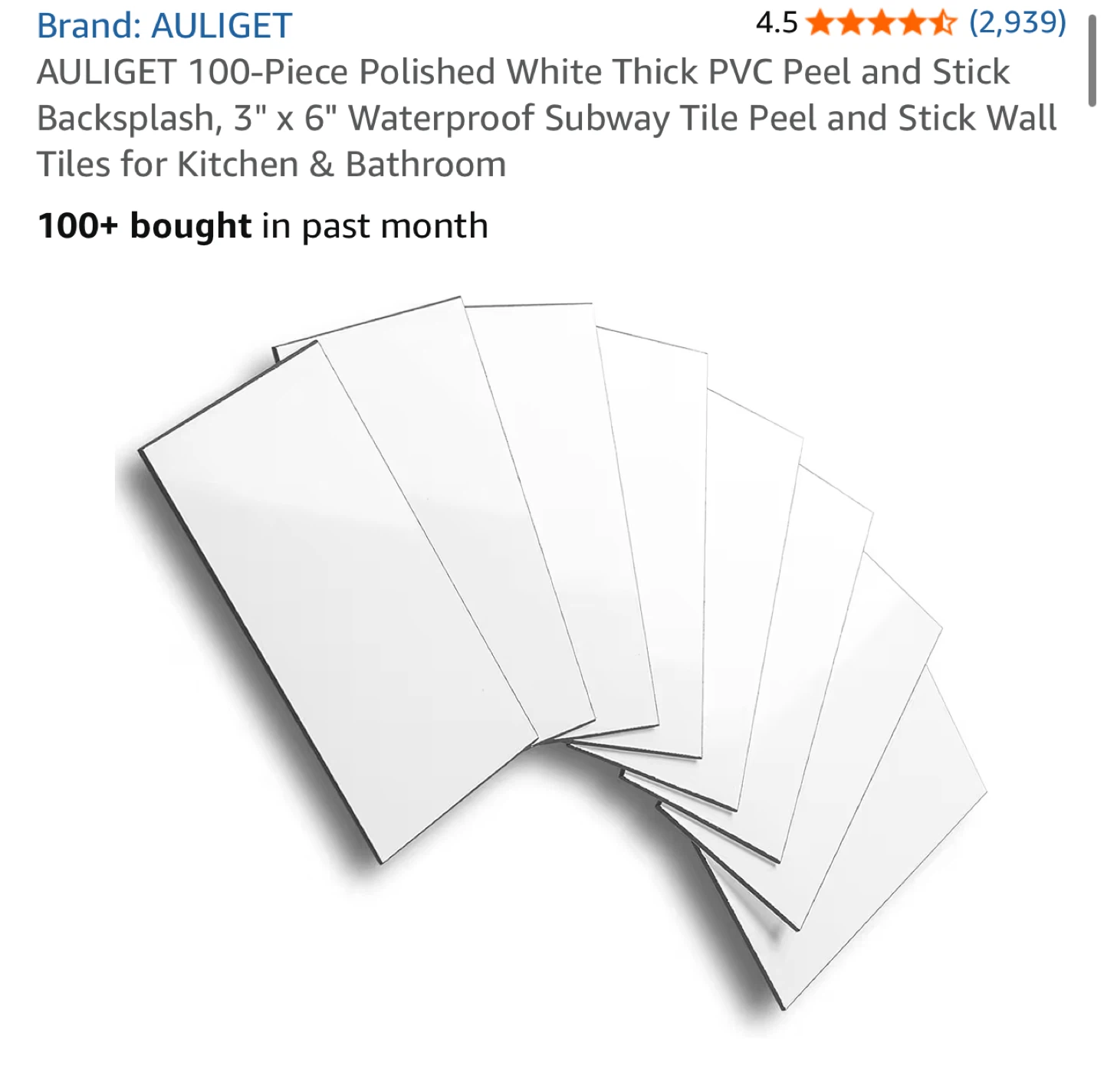 AULIGET 100-Piece White Subway Tile Peel and Stick Wall Tiles