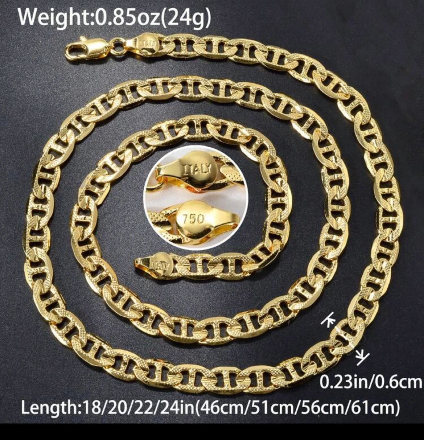 18 k- Italian 750 Gold plated Chain Necklace 18-24 Inch - photo 2