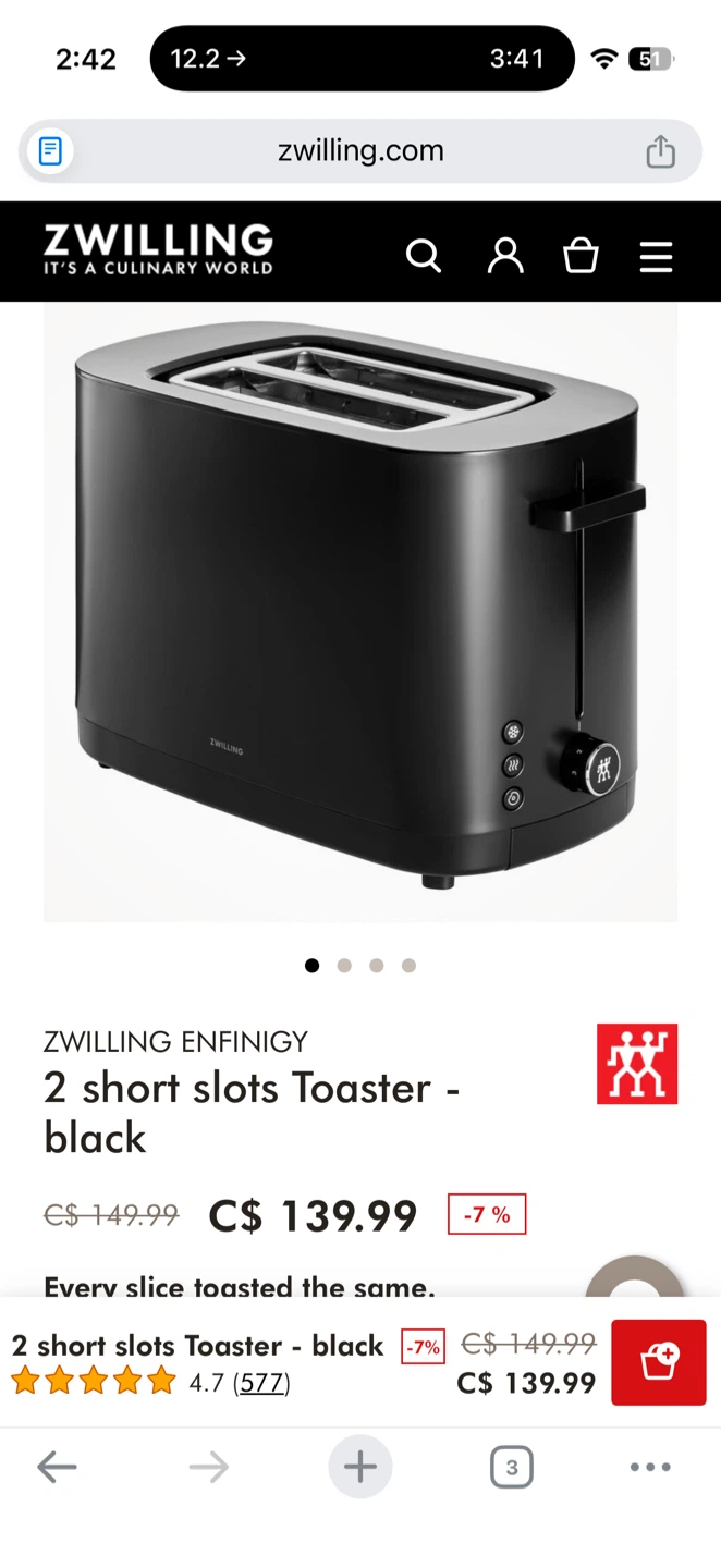 Zwilling ENFINIGY 2-Slice Toaster - Black