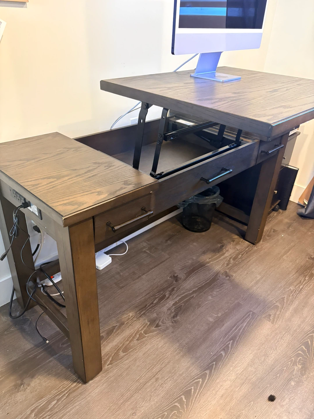 Lift Top Desk with Drawers - Dark Wood - photo 3