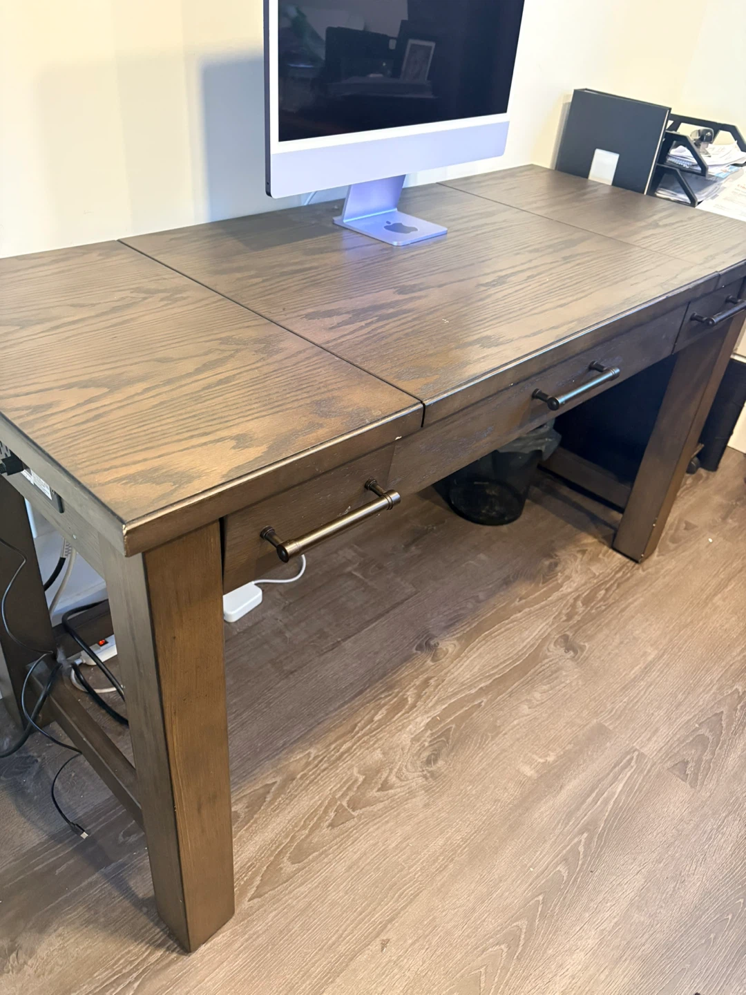 Lift Top Desk with Drawers - Dark Wood - photo 4