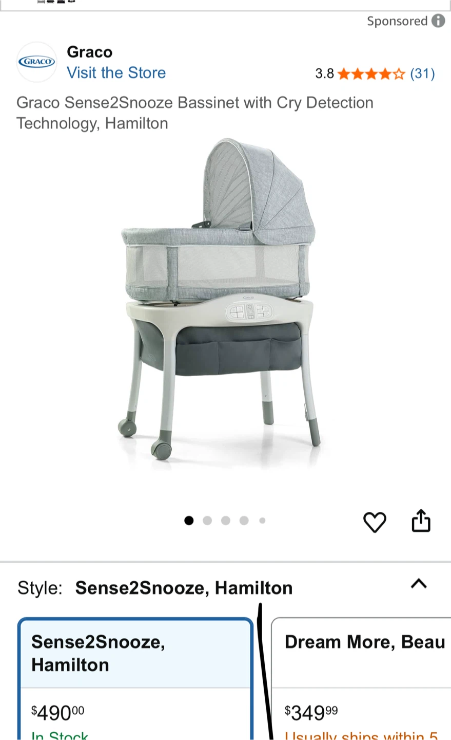 Graco Sense2Snooze Bassinet with Cry Detection