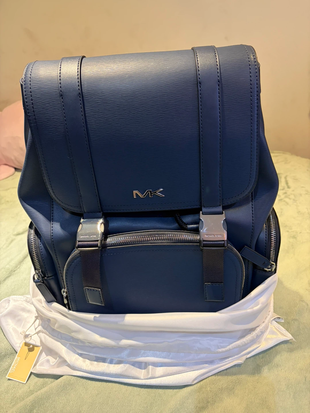 NWT Michael Kors Men’s Cooper Flap Backpack – Navy Blue Leather