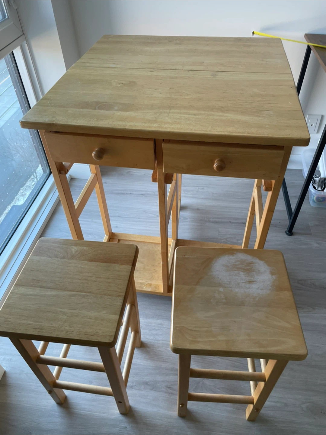 Wooden Kitchen Cart with 2 Stools and Drawers - photo 4