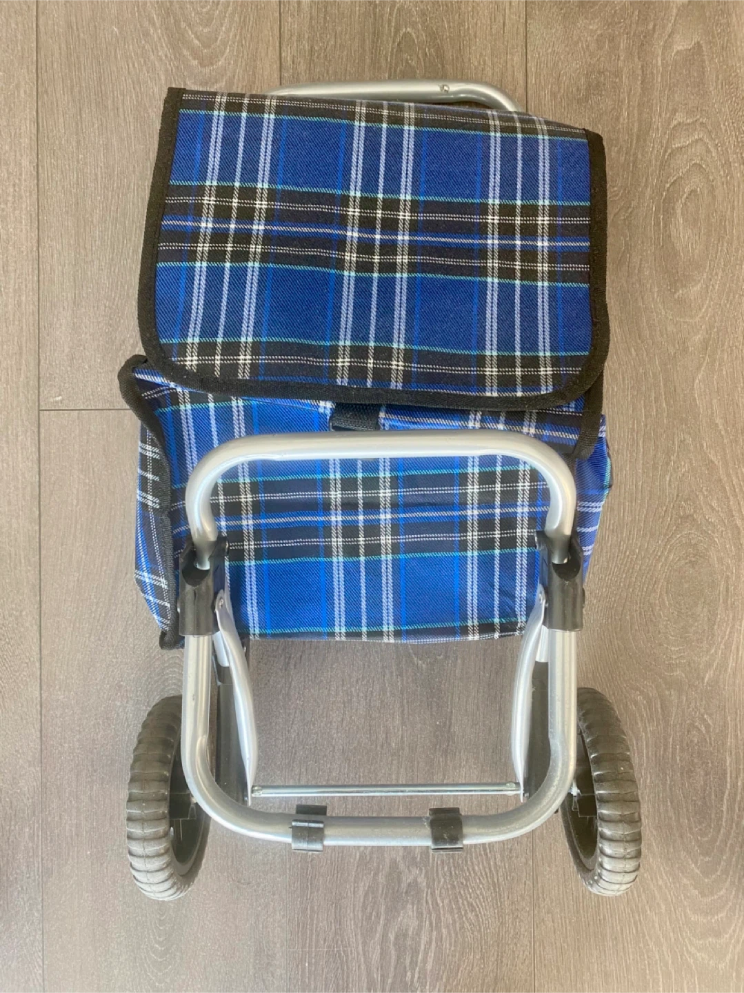 Blue Plaid Rolling Shopping Cart - photo 3